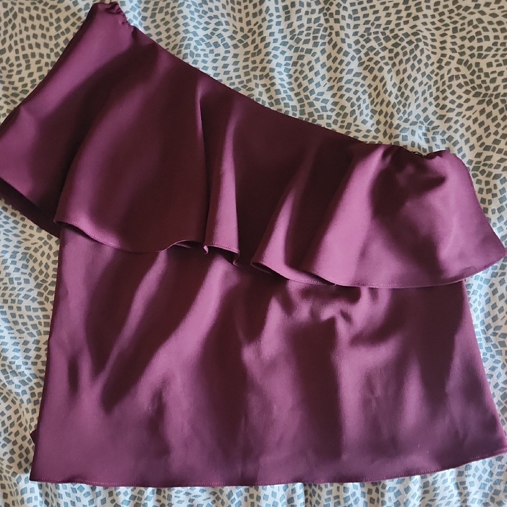 Purple One-Shoulder Ruffle Top